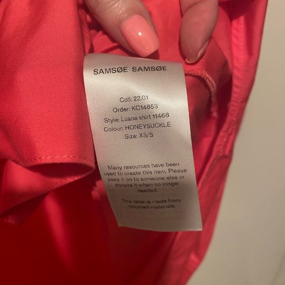 SAMSOE SAMSOE LUANA OVERSIZED BUTTON DOWN SHIRT CORAL XS/S - Picture 6 of 7
